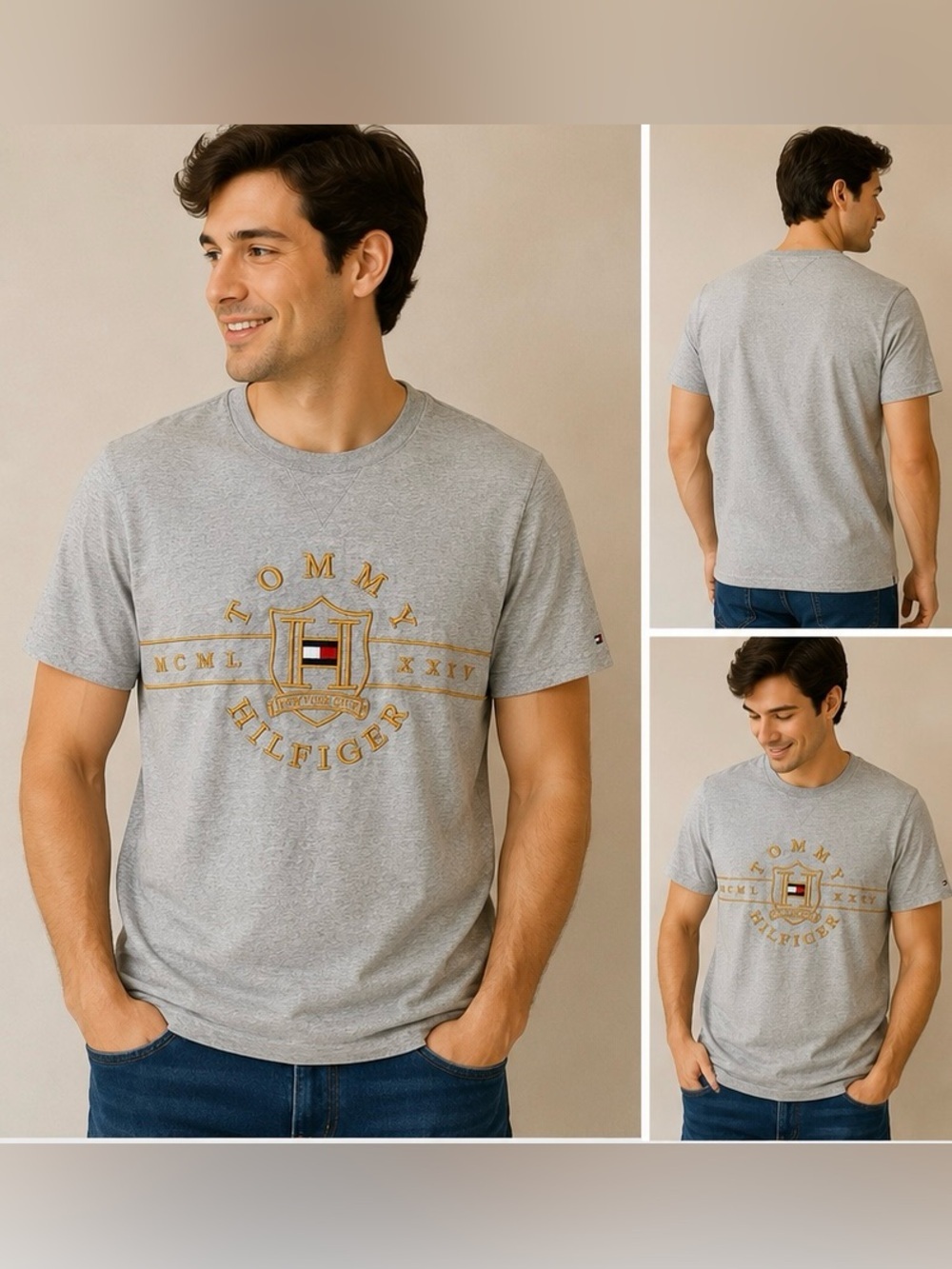 Tommy Hilfiger Men’s Medium Grey Embroidered Crest Logo T-Shirt